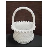 Fenton Hobnail Milk Glass Basket & Ruffled Edge