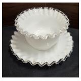 vintage Fenton Silver Crest Milk Glass bowl with