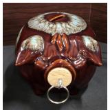 Vintage Hull Pottery Brown Glaze Corky Pig Bank