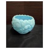 Fenton Blue Satin Glass Rose Bowl