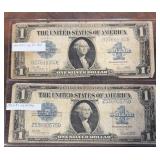 2- 1923 Blue Seal Large $1 Silver Certificates