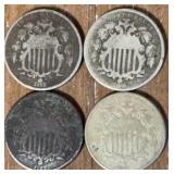 4- Mixed Date Shield Nickels