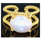 Genuine Large Freshwater Baroque Pearl Ring