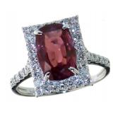 GIA Platinum 3.81 ct Cushion Ruby & Diamond Ring