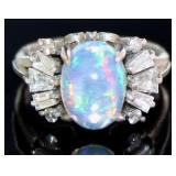 Platinum 2.95 ct Natural Opal & VS Diamond Ring