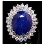 14kt Gold 12.62 ct GIA Sapphire & Diamond Ring