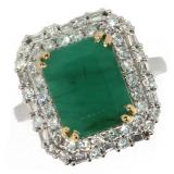 14k Gold 5.28 ct Natural Emerald & Diamond Ring