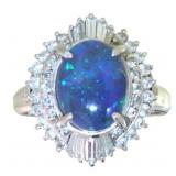 Platinum 3.20 ct Natural Black Opal & Diamond Ring
