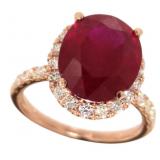14kt Gold 9.55 ct Oval Ruby & Diamond Ring
