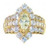 18k Gold 3.72 ct Marquise Fancy Yellow Diamond Rin