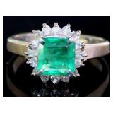 Platinum 1.77 ct Natural Emerald & Diamond Ring