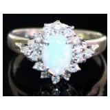 Platinum Natural Opal & Diamond Ring