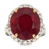18kt Gold 21.73 ct Oval Ruby & Diamond Ring