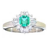 Platinum Natural Emerald & VS Diamond Ring