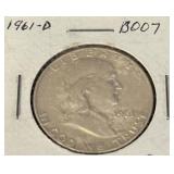 1961-D Denver Mint Franklin Silver Half Dollar