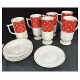 (6) Red & White Polka Dot Coffee Cups & Dessert