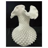 7.5 "  Fenton Milk Glass Hobnail Vase