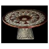 Westmoreland Cranberry Thumbprint Pedestal Dish