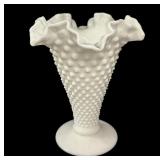 Fenton 8 " Milk Glass Hobnail Vase Ruffled Rim