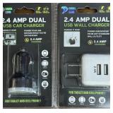 (1) 2.4 Amp DUAL USB WALL CHARGER & (2) Dual Car