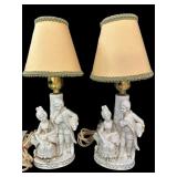 Porcelain Colonial Couple Pair Lamps