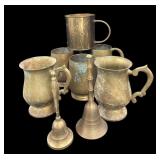 (6) Brass Mugs & (2) Brass Bells