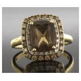 14kt Gold Smoky Quartz/White-Choc.Diamond Ring