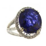 14kt Gold 15.25 ct Oval Sapphire & Diamond Ring
