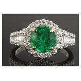 18kt Gold 2.73 ct  Round Emerald & Diamond Ring