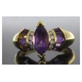 14kt Gold Natural Amethyst & Diamond Ring