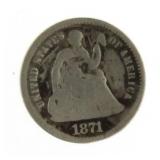 1871 Seated Liberty Silver Half Dime