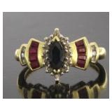 14kt Gold Natural Sapphire-Ruby & Diamond Ring