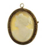 10kt Gold Large Cameo Shell Carved Pendant-Brooch
