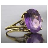 14kt Gold Oval 6.52 ct Amethyst & Diamond Ring