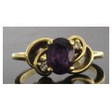 14kt Gold Natural Amethyst & Diamond Ring