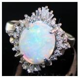 Platinum Natural 2.24 ct Opal & Diamond Ring