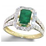 14k Gold 1.89ct Natural Emerald & Lab Diamond Ring