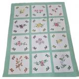 Floral Block Handmade Quilt (55inW x 71inL)