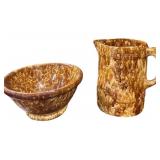 Old Pottery Bowl & Matching Pitcher (See Chip)