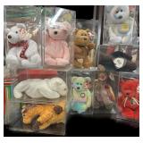 (10) Ty Beanie Babies in Display Cases