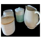 Stoneware Pitcher & 3 Canisters