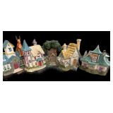 (4) Christmas Houses & Lighted Tree