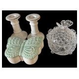Heavy Crystal Butterfly Candy Dish & Porcelain
