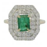 14k Gold 1.78ct Natural Emerald & Lab Diamond Ring