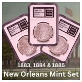 MS63 1883-84-85 New Orleans Morgan Dollar Mint Set
