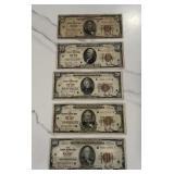 1929 New York Bank Note Set $5, $10, $20 $50, $100