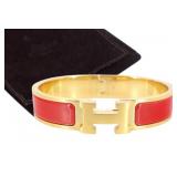 HERMES Gold Red Clic H Enamel Bangle