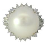 Platinum Natural 13mm Pearl & Diamond Ring