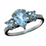 Pear Cut 1.66 ct Blue Topaz & Diamond Ring