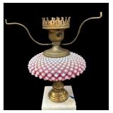 Vintage Fenton Cranberry Hobnail Lamp wï¿½ Marble